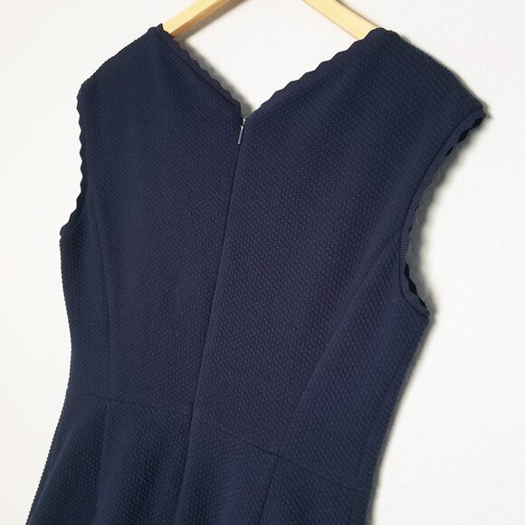 Rebecca Taylor Anna Scallop-Trimmed Navy Dress Size L Textured Knit Modest $395 - Picture 8 of 15